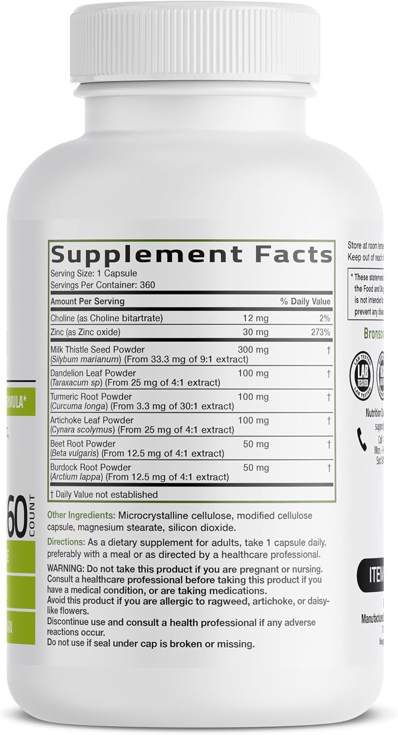 Bronson Desintoxicación Hepática Avanzada Fórmula de Limpieza y Descanso Apoya la Función Saludable del Hígado con Cardo Mariano, Raíz de Diente de León, Cúrcuma, Hoja de Alcachofa y Más, Sin GMO, 60 | Liver Health Support with Milk Thistle, Dandelion Ext