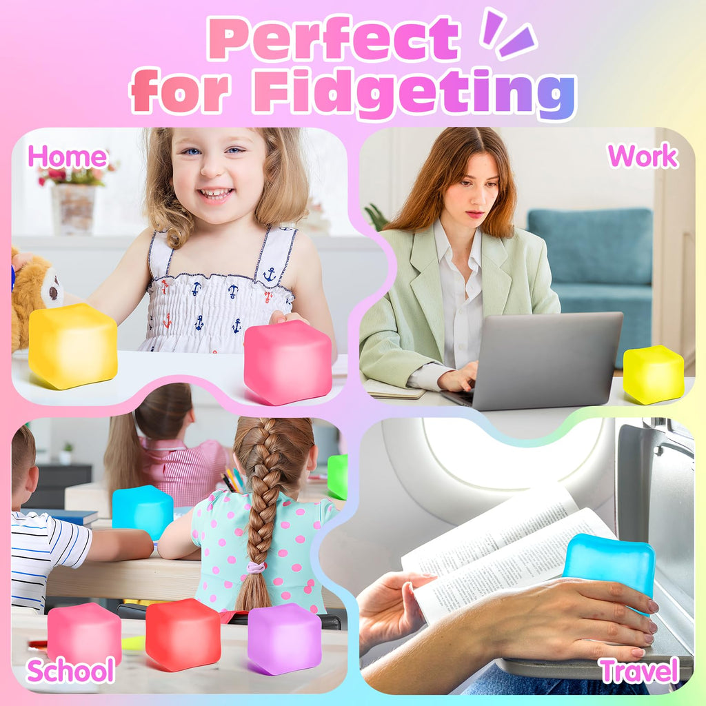 Paquete de 4 Cubos Antiestrés, Pelotas Antiestrés con Forma de Cubo de Hielo de Elevación Lenta para Adultos y Niños, Juguete Sensorial Fidget para Alivio de Ansiedad, Pelotas Blandas de Forma | Sensory Fidget Toy for Anxiety Relief, Square Shape Cube Squ
