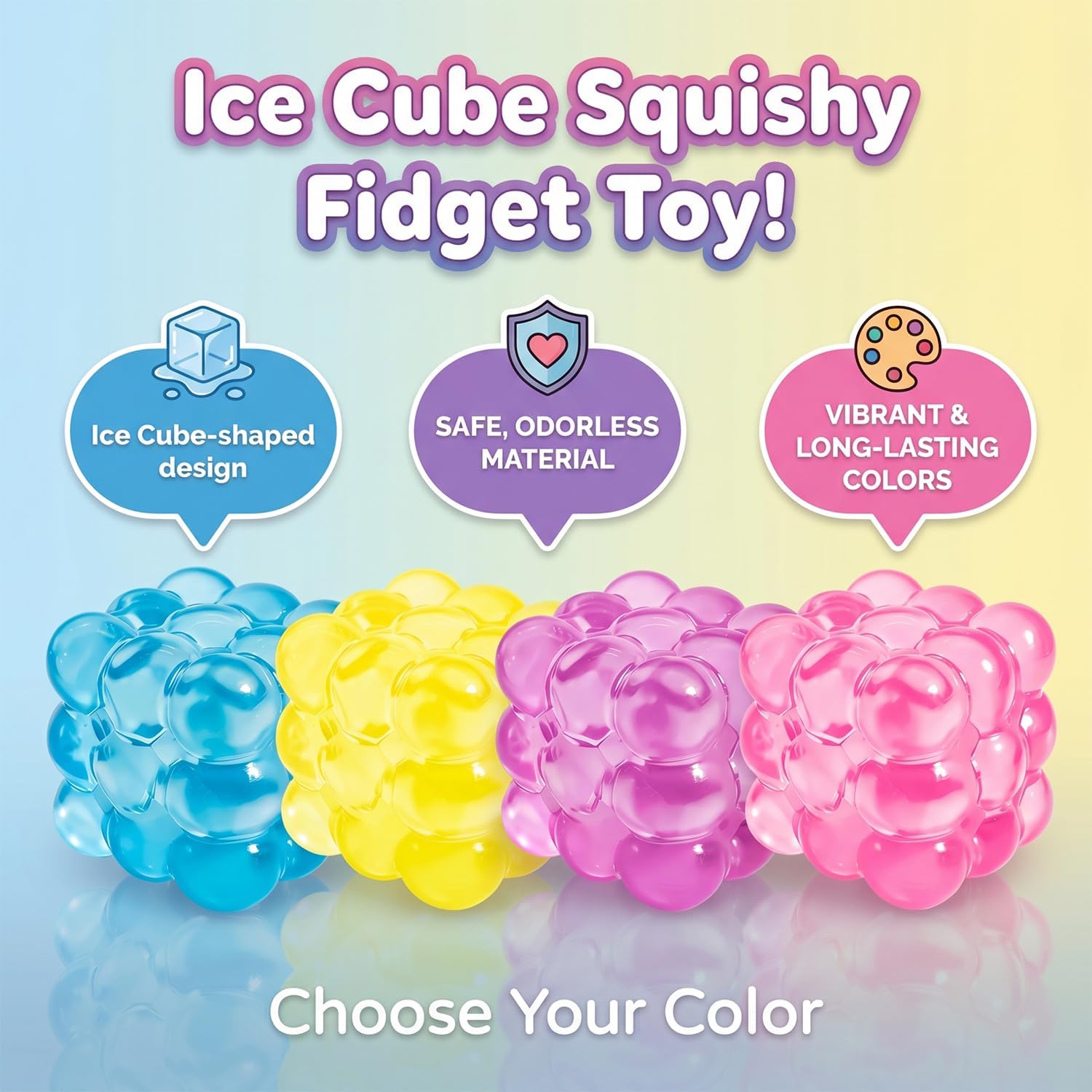 4Pcs Ice Cube Squishy Fidget Toy, Puffwize Soft Textured Sensory Toy with Irregular Shape for Anxiety Relief and Improving Focus,Party Favors Gift for Kid&Adults