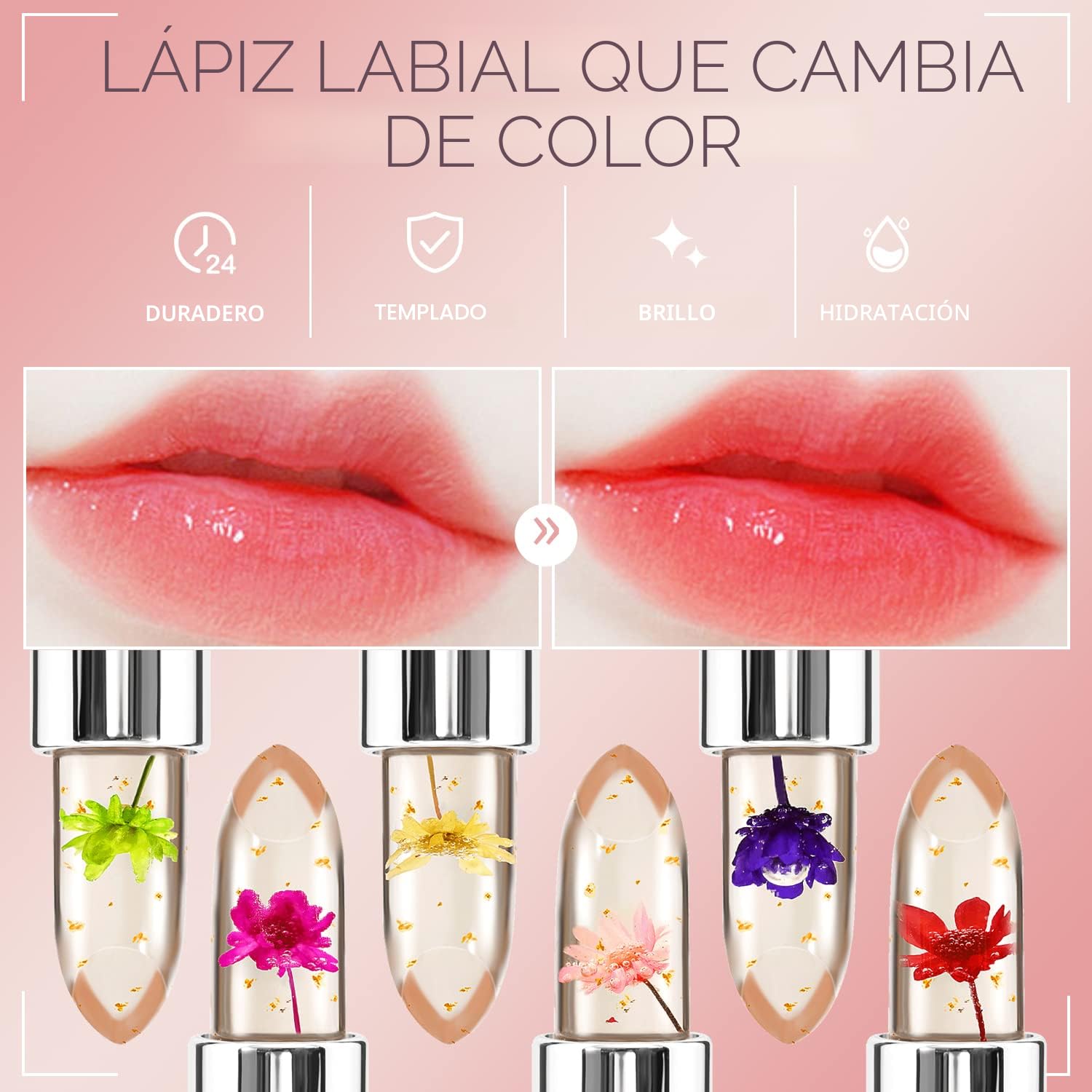 KAILIJUMEI Humectante de labios cuidado Surplus Bright Flower lápiz labial de jalea, Jelly