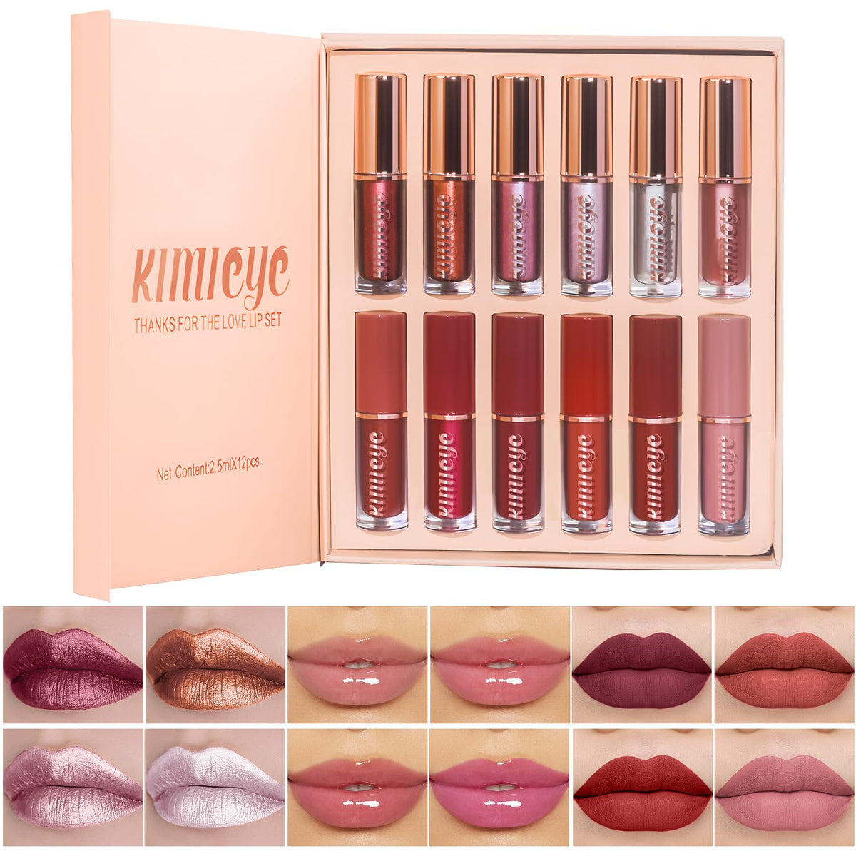 12Pcs Liquid Lipstick Set, Shades with Matte Gloss Lip Tint, Set A | Waterproof, Long Lasting, Quick-drying, Non-Stick Cup, Up to 12H Wear, Professional Lip Makeup Gift Kit