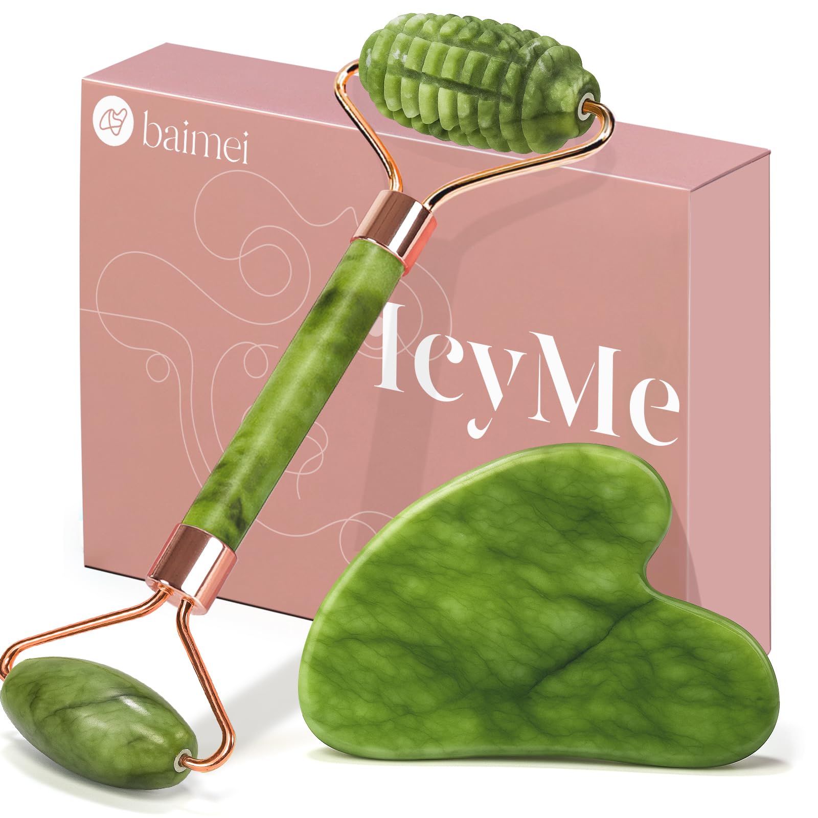 BAIMEI IcyMe - Rodillo de jade y Gua Sha, rodillo facial para reducir el enrojecimiento de la piel, cuidado personal para hombres y mujeres, masajeador para cara, ojos, cuello, alivia líneas finas y | Cooling Face Roller for Lymphatic Massage,Sculpting To