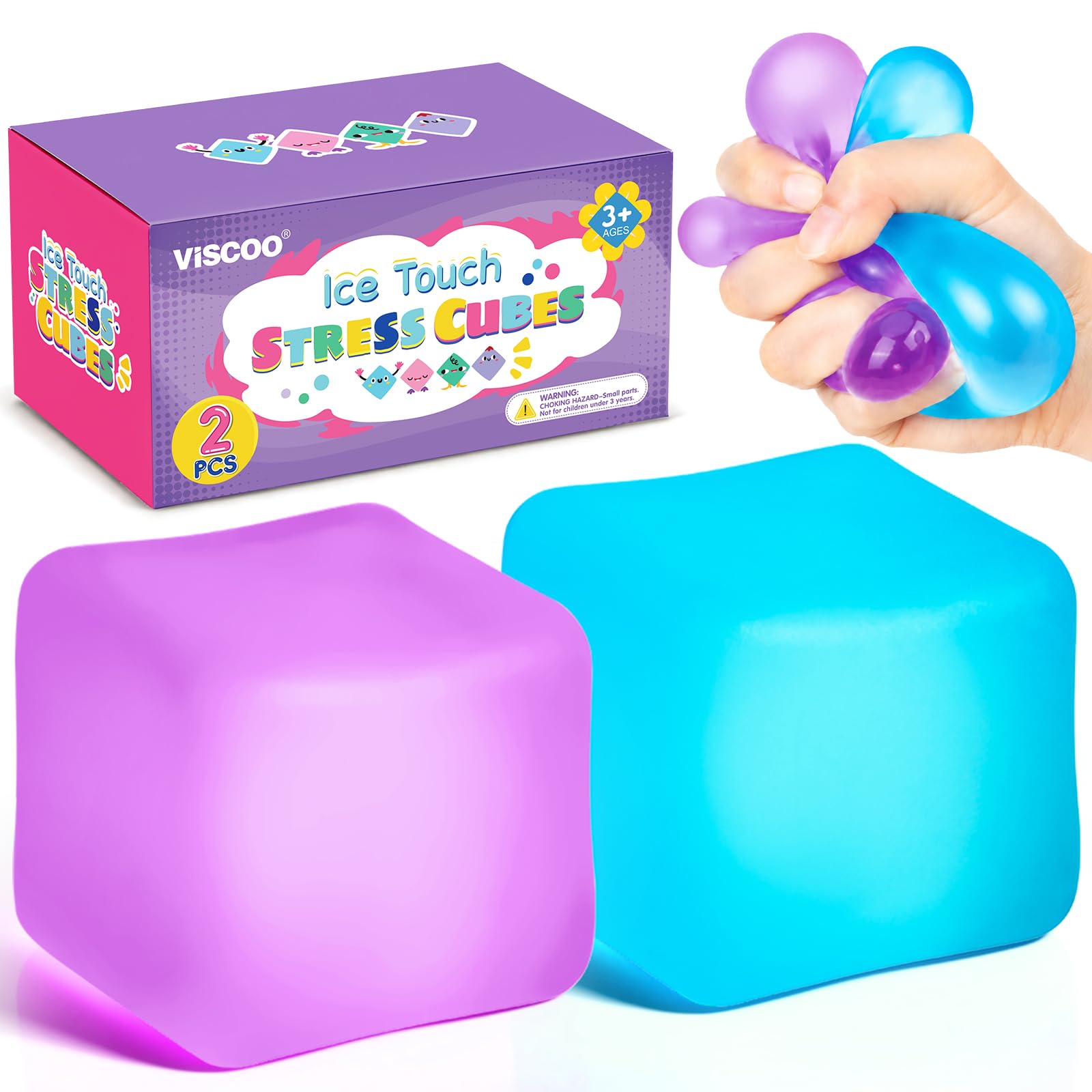 Paquete de 4 Cubos Antiestrés, Pelotas Antiestrés con Forma de Cubo de Hielo de Elevación Lenta para Adultos y Niños, Juguete Sensorial Fidget para Alivio de Ansiedad, Pelotas Blandas de Forma | Sensory Fidget Toy for Anxiety Relief, Square Shape Cube Squ