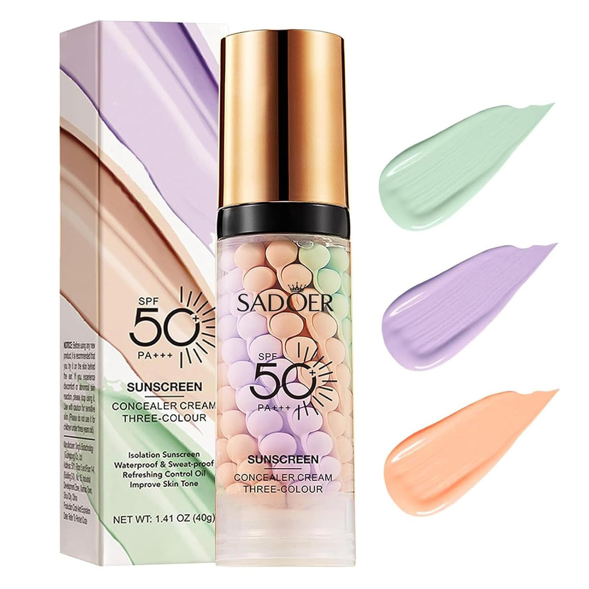 Imprimación 3 en 1 para la cara antes del maquillaje, crema aislante de protección solar, SPF 50, corrector de color en un solo paso, difumina imperfecciones control de aceite y corrección de tono de | One Step Color Corrector Face Primer,Blurs Imperfecti