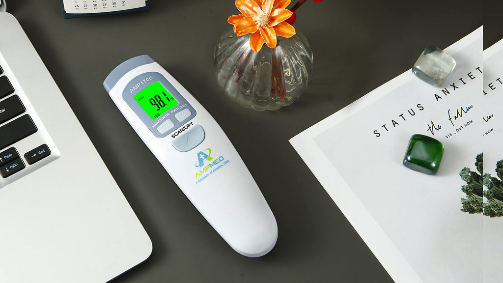 Termómetro de frente de grado médico Amplim para adultos, niños, bebés, termómetro infrarrojo digital sin contacto, lectura instantánea, detección precisa y rápida de fiebre, para uso en casa, clínica | Para adultos, niños, bebés, detección digital de fie