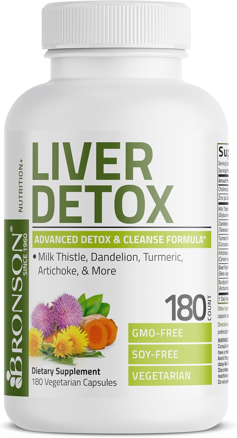 Bronson Desintoxicación Hepática Avanzada Fórmula de Limpieza y Descanso Apoya la Función Saludable del Hígado con Cardo Mariano, Raíz de Diente de León, Cúrcuma, Hoja de Alcachofa y Más, Sin GMO, 60 | Liver Health Support with Milk Thistle, Dandelion Ext