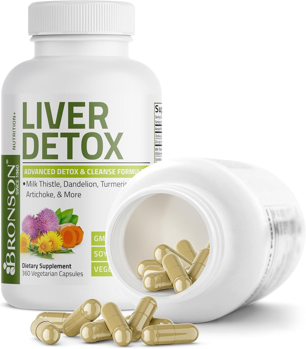 Bronson Desintoxicación Hepática Avanzada Fórmula de Limpieza y Descanso Apoya la Función Saludable del Hígado con Cardo Mariano, Raíz de Diente de León, Cúrcuma, Hoja de Alcachofa y Más, Sin GMO, 60 | Liver Health Support with Milk Thistle, Dandelion Ext