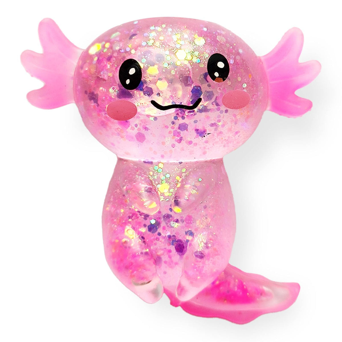 Axolotl - Juguete blando para aliviar el estrés – Lindo juguete para apretar con purpurina para niños y adultos, juguete sensorial para aliviar la ansiedad, recuerdo de fiesta de escritorio | Soft TPR, Floating Glitter, squeeze toy, busy hands, stress rel