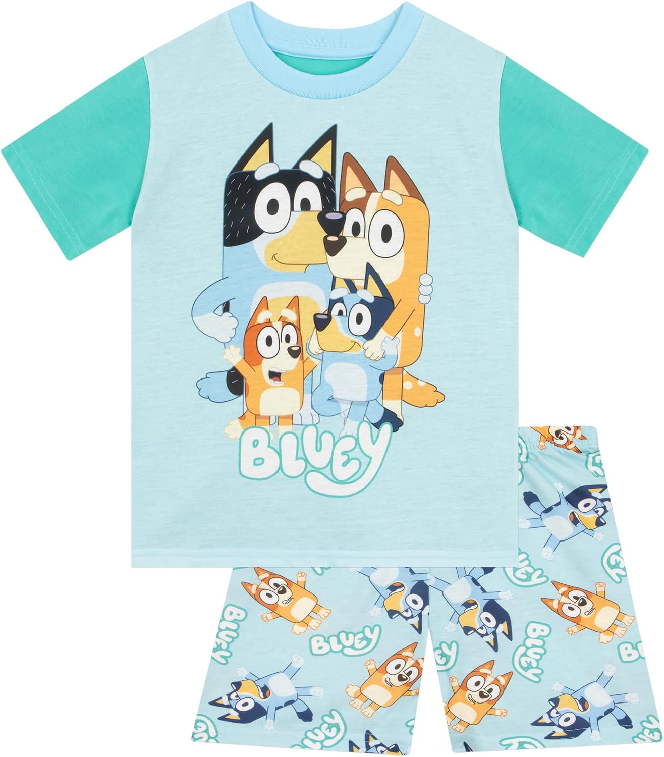 Bluey - Conjunto de camiseta con hombros caídos y pantalones cortos para niños de tamaños de bebé a grandes (2T - 10-12)