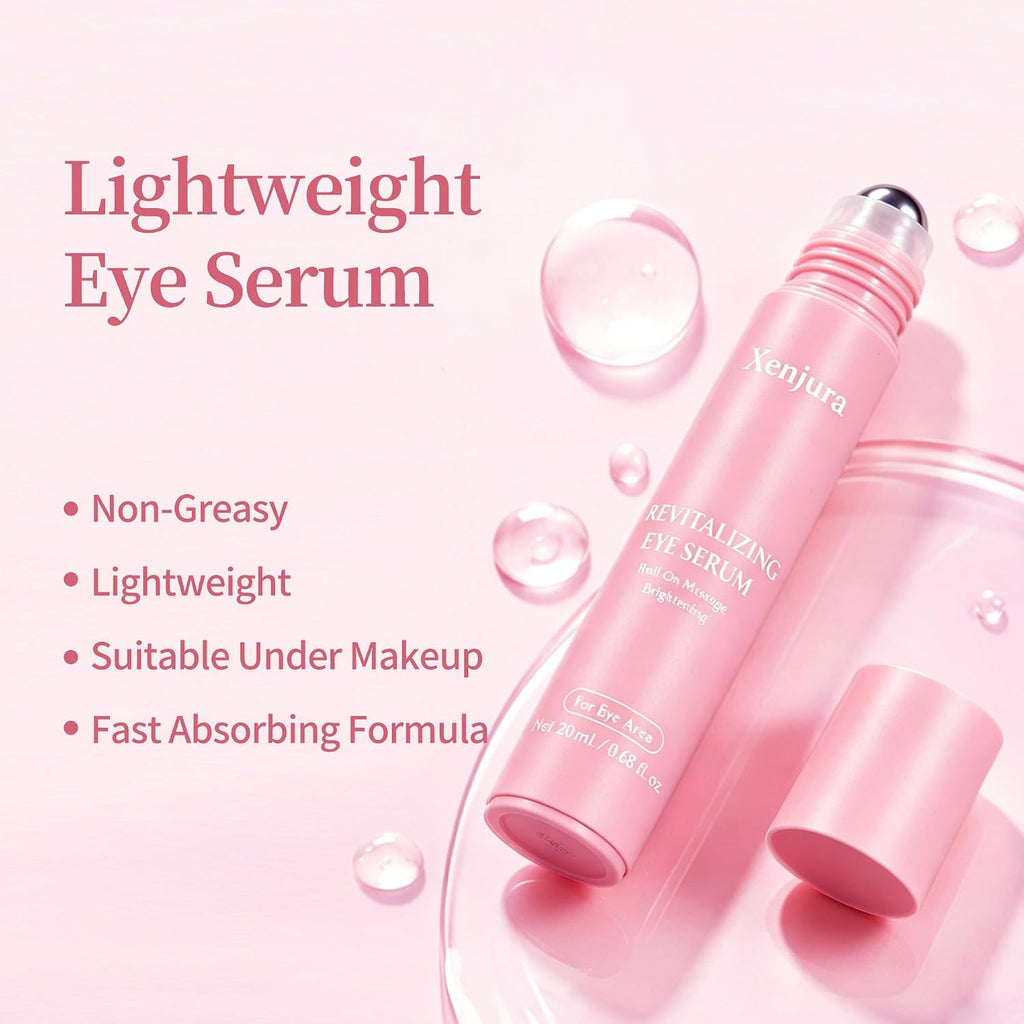 Suero de retinol y cafeína para debajo de los ojos, crema refrescante Xenjura para ojos hinchados y ojeras, removedor de arrugas antienvejecimiento para líneas finas, cuidado de la piel vegano (0.7 fl