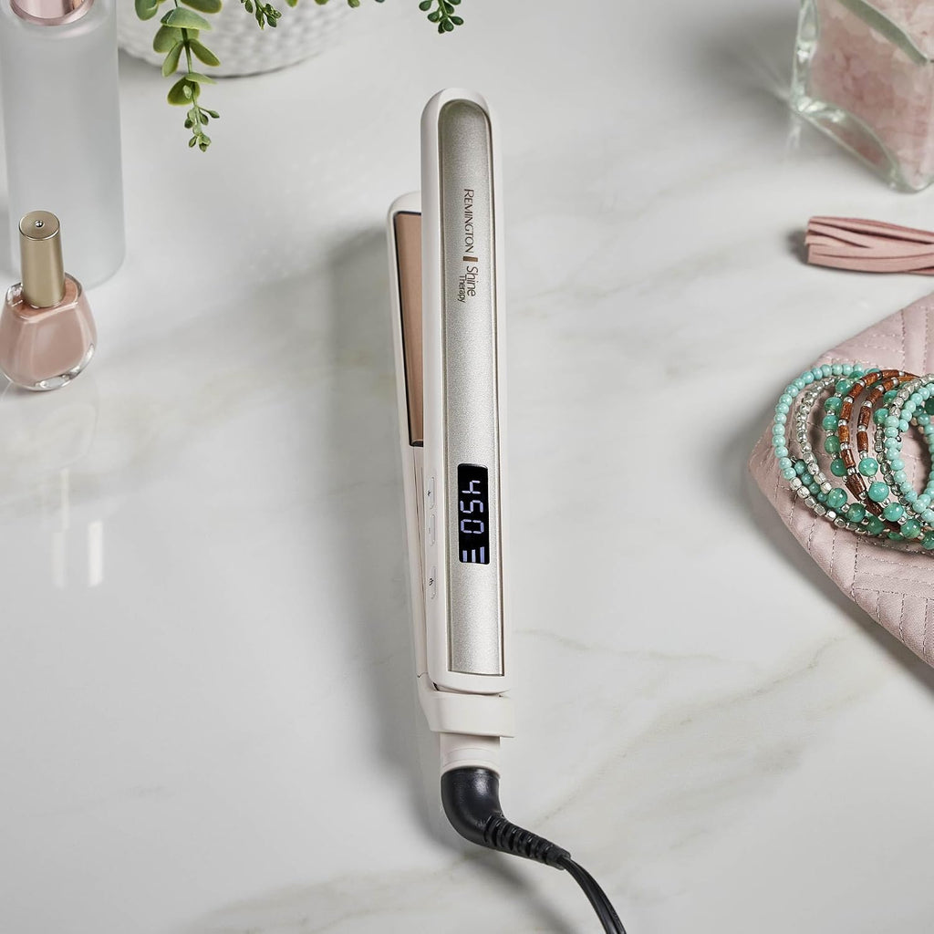 Remington Shine Therapy - Alisadora de cabello de 2 pulgadas, plancha alisadora infundida con aceite de argán y queratina, plancha alisadora profesional de cerámica para menos frizz, herramientas de | Ceramic flat iron plates infused with Argan Oil and Ke