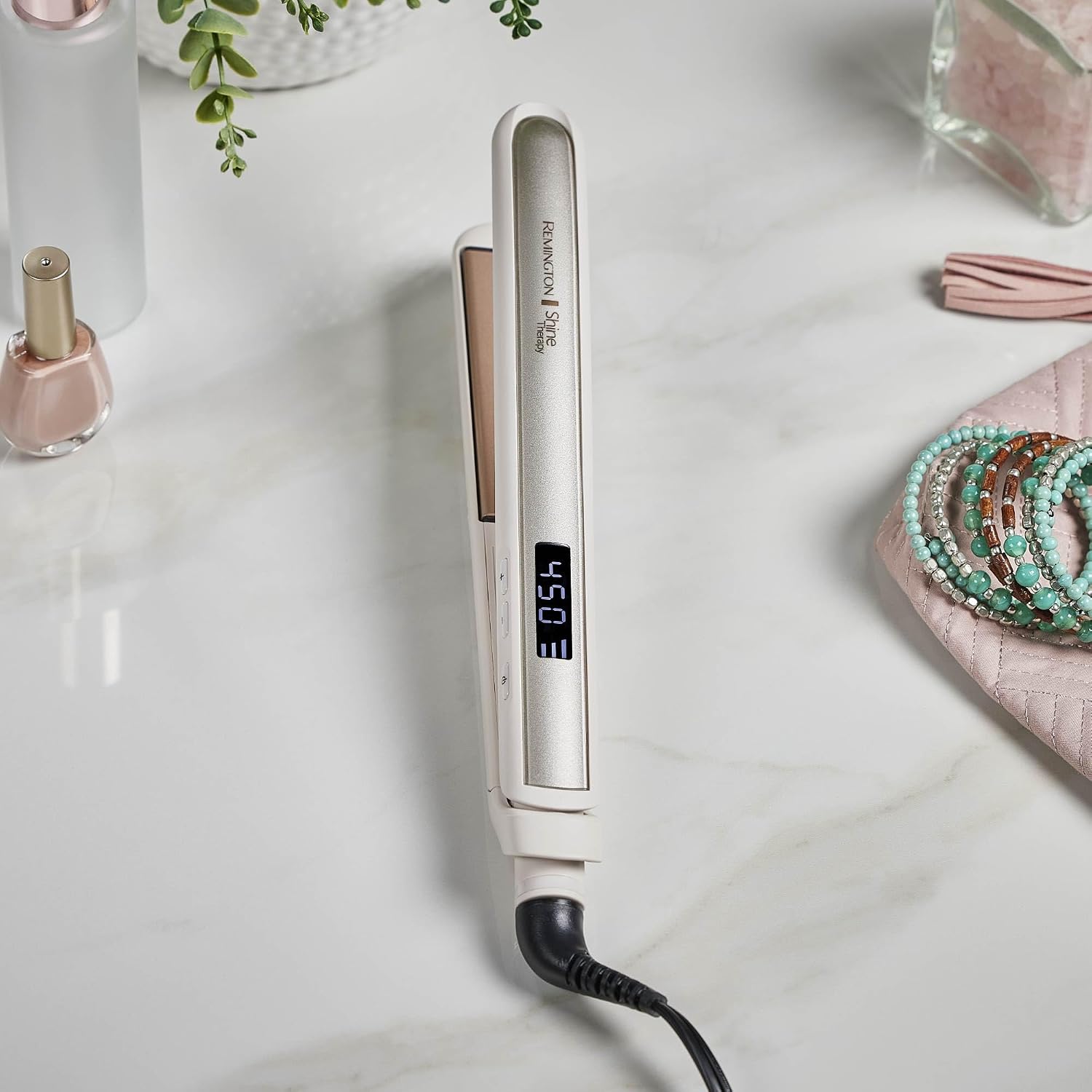 Remington Shine Therapy - Alisadora de cabello de 2 pulgadas, plancha alisadora infundida con aceite de argán y queratina, plancha alisadora profesional de cerámica para menos frizz, herramientas de | Ceramic flat iron plates infused with Argan Oil and Ke