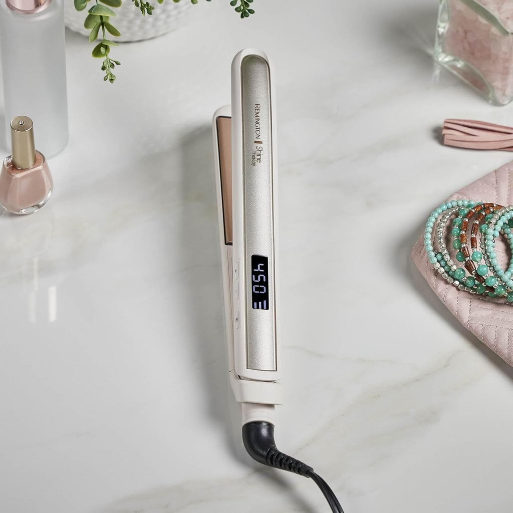 Remington Shine Therapy - Alisadora de cabello de 2 pulgadas, plancha alisadora infundida con aceite de argán y queratina, plancha alisadora profesional de cerámica para menos frizz, herramientas de | Ceramic flat iron plates infused with Argan Oil and Ke
