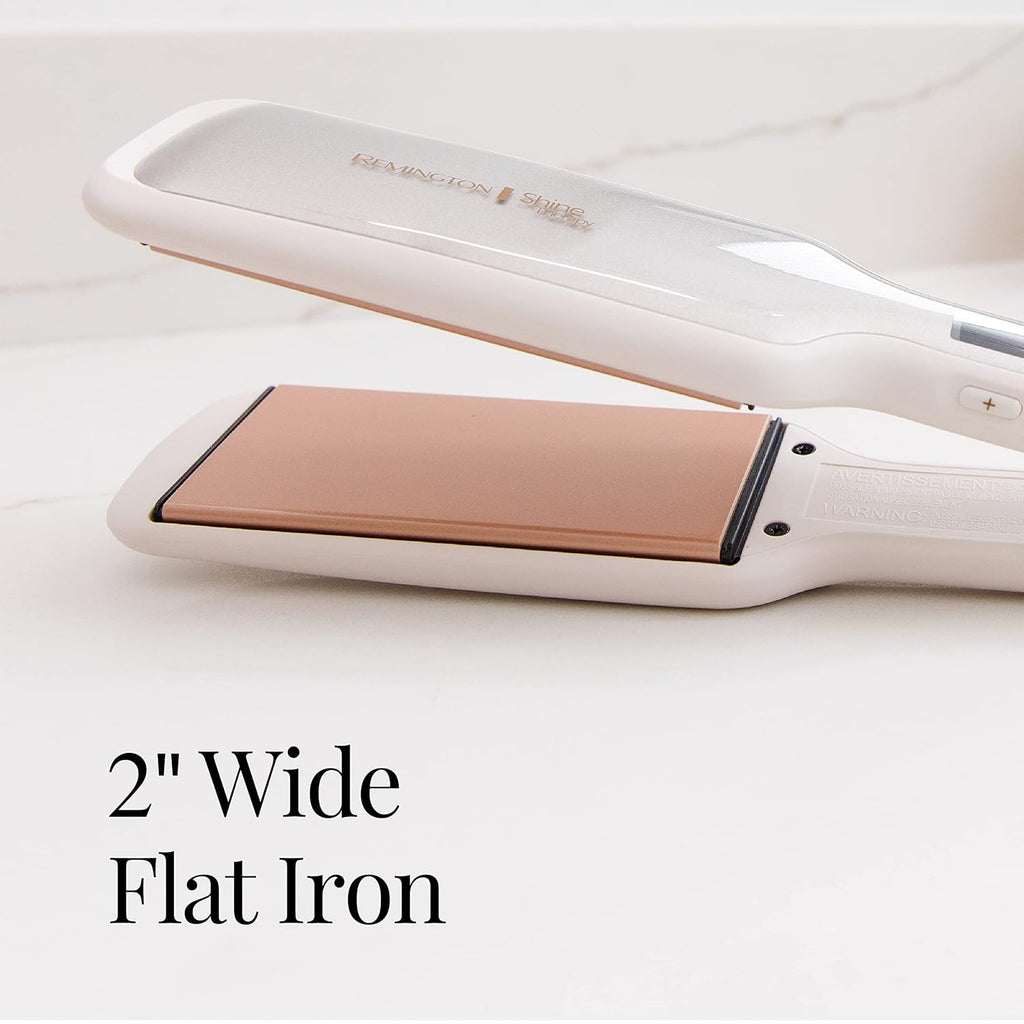 Remington Shine Therapy - Alisadora de cabello de 2 pulgadas, plancha alisadora infundida con aceite de argán y queratina, plancha alisadora profesional de cerámica para menos frizz, herramientas de | Ceramic flat iron plates infused with Argan Oil and Ke