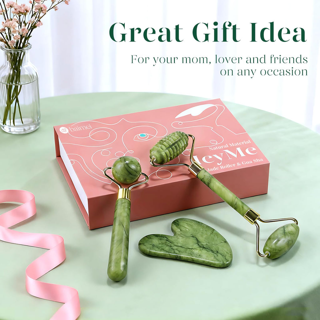 BAIMEI IcyMe - Rodillo de jade y Gua Sha, rodillo facial para reducir el enrojecimiento de la piel, cuidado personal para hombres y mujeres, masajeador para cara, ojos, cuello, alivia líneas finas y | Cooling Face Roller for Lymphatic Massage,Sculpting To