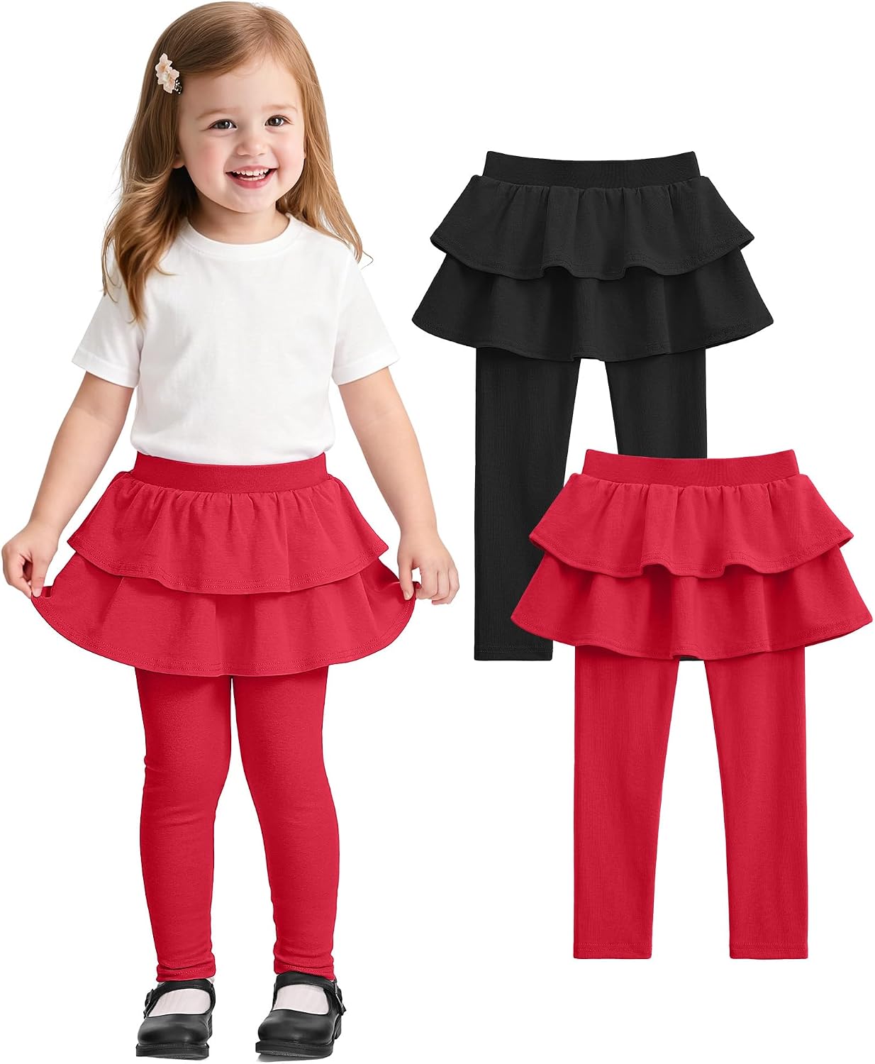 Witwot Paquete de 2 leggings tutú para niña, pantalones de algodón con falda con volantes, talla 18M-5T | Size 18M-5T Baby Girls Clothes