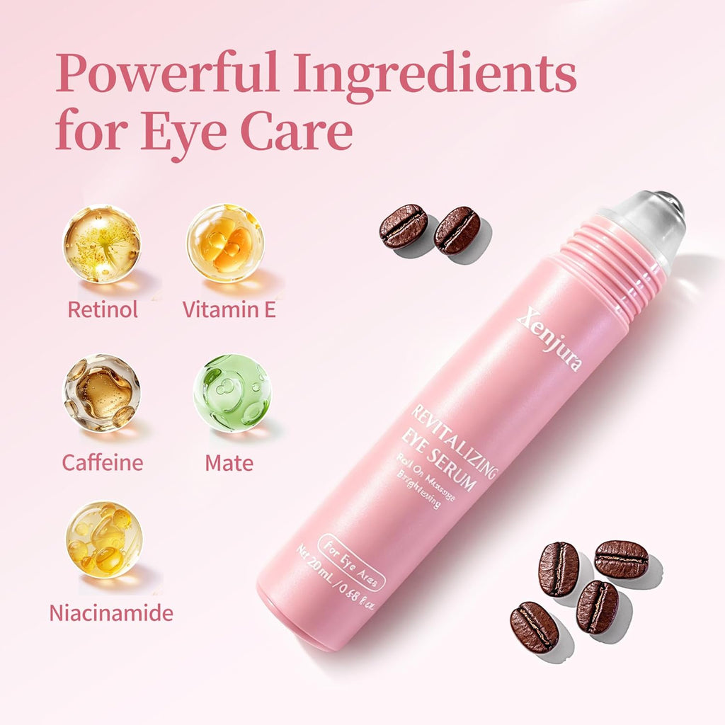 Suero de retinol y cafeína para debajo de los ojos, crema refrescante Xenjura para ojos hinchados y ojeras, removedor de arrugas antienvejecimiento para líneas finas, cuidado de la piel vegano (0.7 fl