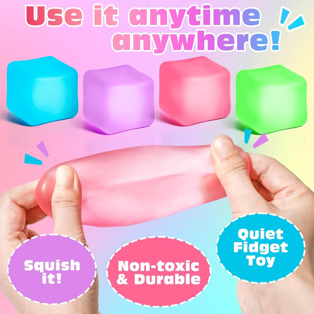 Paquete de 4 Cubos Antiestrés, Pelotas Antiestrés con Forma de Cubo de Hielo de Elevación Lenta para Adultos y Niños, Juguete Sensorial Fidget para Alivio de Ansiedad, Pelotas Blandas de Forma | Sensory Fidget Toy for Anxiety Relief, Square Shape Cube Squ
