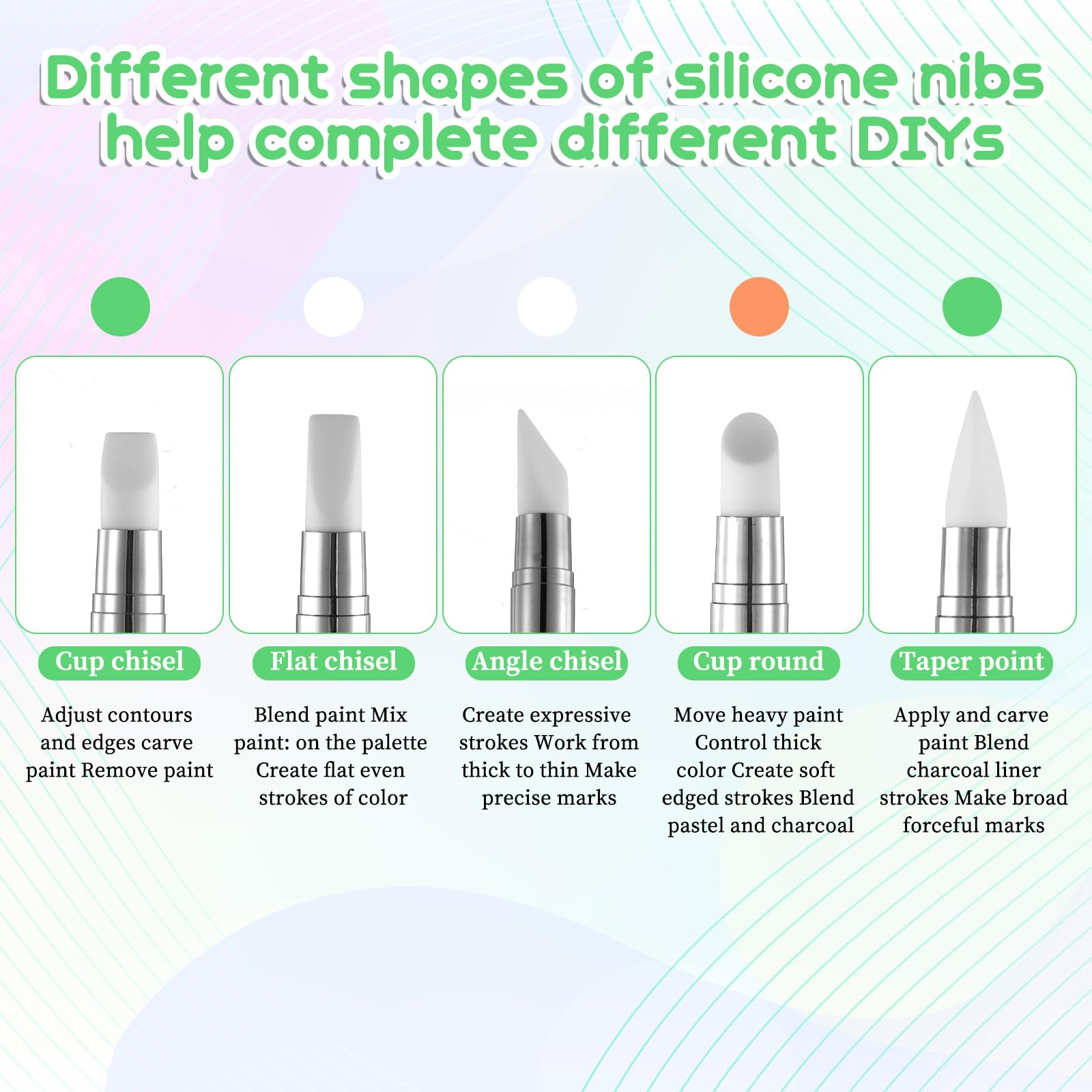3 bolígrafos de escultura para arte de uñas, herramientas de uñas de silicona de doble punta, cabeza de silicona, pinceles de arte de uñas con mango acrílico, bolígrafo de tallado de esmalte de uñas | Silicone Head Acrylic Handle Nail Art Brushes, Rhinest