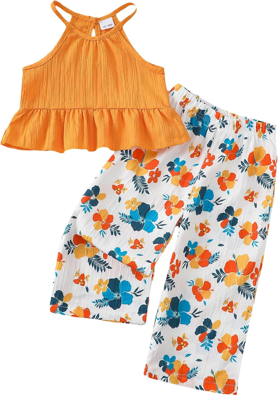 Kucnuzki Ropa de bebé niña pequeña trajes de verano Cami volantes halter tops pantalones de pierna ancha niños conjunto de ropa floral