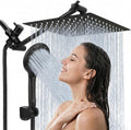 Cabezal de ducha de alta presión de 10 pulgadas, cabezal de ducha de mano con brazo de extensión de 11 pulgadas, cabezal antifugas de 9 ajustes con soporte, altura/ángulo ajustable, cromo, negro mate | 9 Settings, Anti-leak Shower Head with 11'' Extension