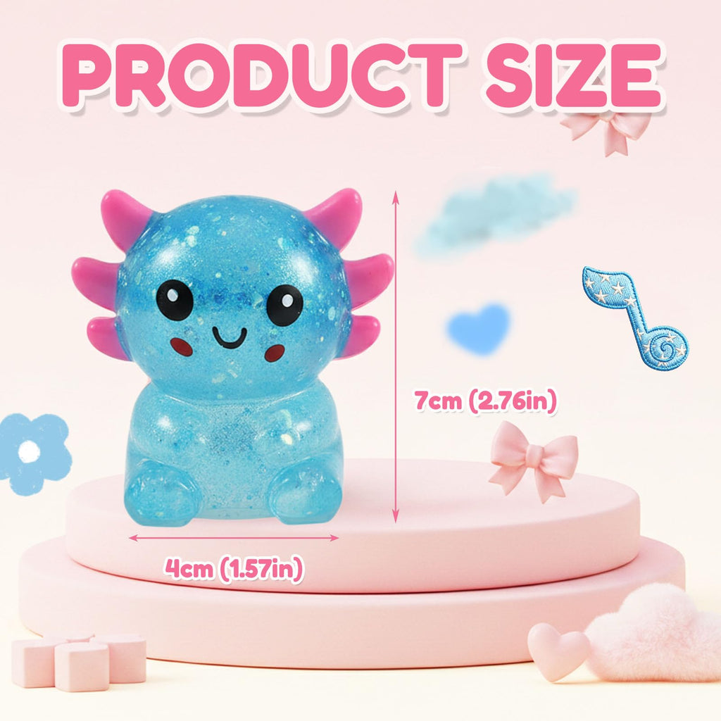 Glitter Axolotls Squishies Toy, Stretchy Axolotls Stress Ball, Fidget Toy for Anxiety Relief and Sensory Play, Pocket Size Squeeze Toys Gift for Kids Teens Adults.(Pink)