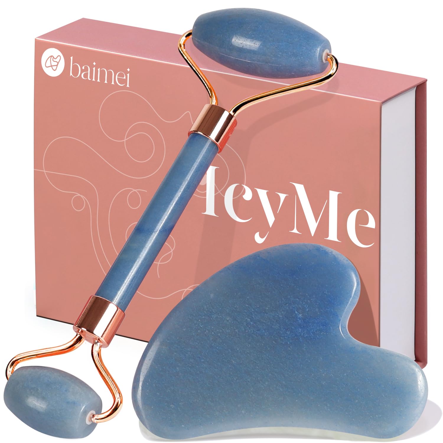 BAIMEI IcyMe - Rodillo de jade y Gua Sha, rodillo facial para reducir el enrojecimiento de la piel, cuidado personal para hombres y mujeres, masajeador para cara, ojos, cuello, alivia líneas finas y | Cooling Face Roller for Lymphatic Massage,Sculpting To