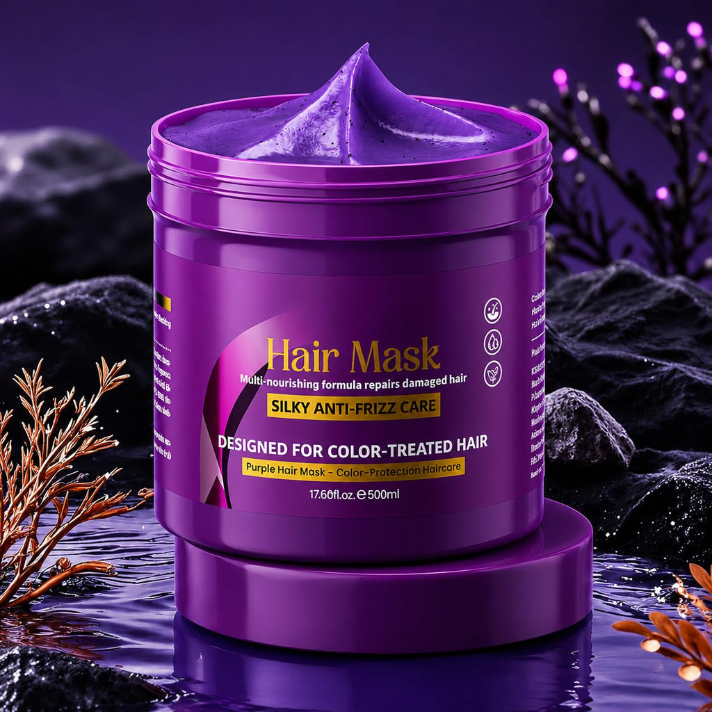 Mascarilla capilar morada para cabello rubio, plateado y tratado con color, tratamiento capilar acondicionador profundo para cabello seco dañado, mascarilla hidratante antiencrespamiento con