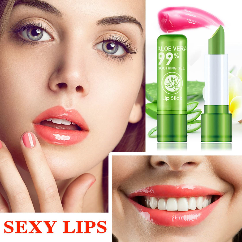 Labial de aloe vera, cuidado labial de larga duración, bálsamo labial nutritivo y voluminizador, brillo labial, cambio de color mágico con temperatura, 3 unidades