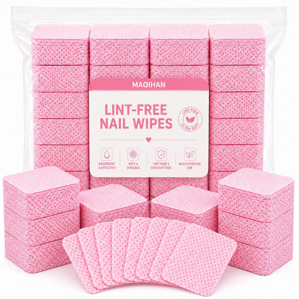 MAQIHAN 600 Toallitas para Uñas Sin Pelusa - Toallitas Removedoras de Esmalte de Uñas Rosa Sin Pelusa, Almohadillas para Uñas Sin Pelusa para Uñas de Gel, Toallitas de Pegamento para Uñas Sin Pelusa