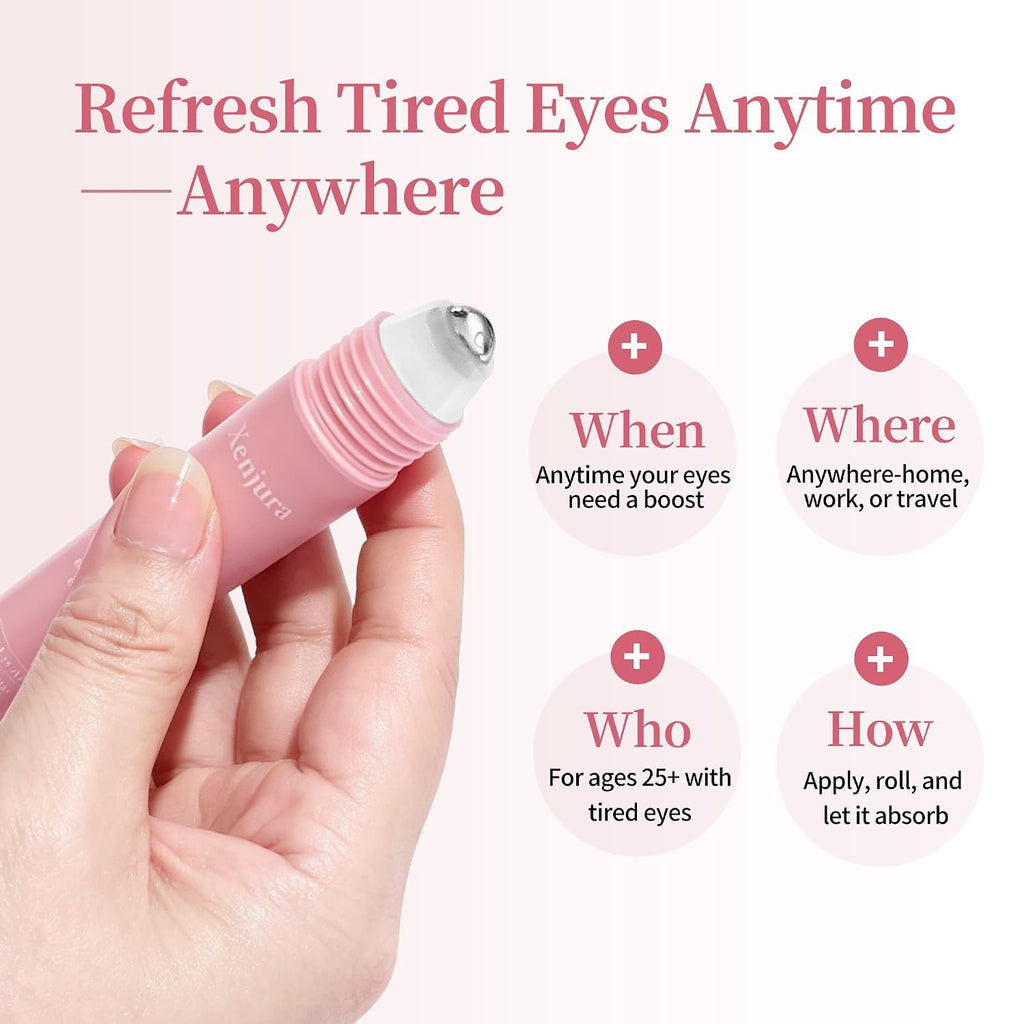 Suero de retinol y cafeína para debajo de los ojos, crema refrescante Xenjura para ojos hinchados y ojeras, removedor de arrugas antienvejecimiento para líneas finas, cuidado de la piel vegano (0.7 fl