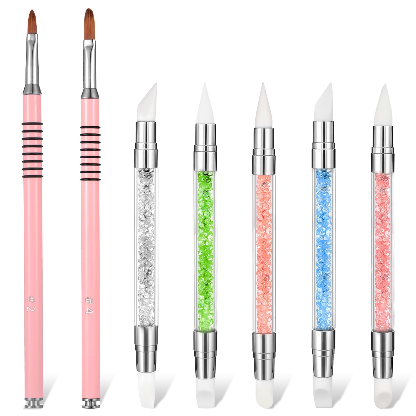 3 bolígrafos de escultura para arte de uñas, herramientas de uñas de silicona de doble punta, cabeza de silicona, pinceles de arte de uñas con mango acrílico, bolígrafo de tallado de esmalte de uñas | Silicone Head Acrylic Handle Nail Art Brushes, Rhinest