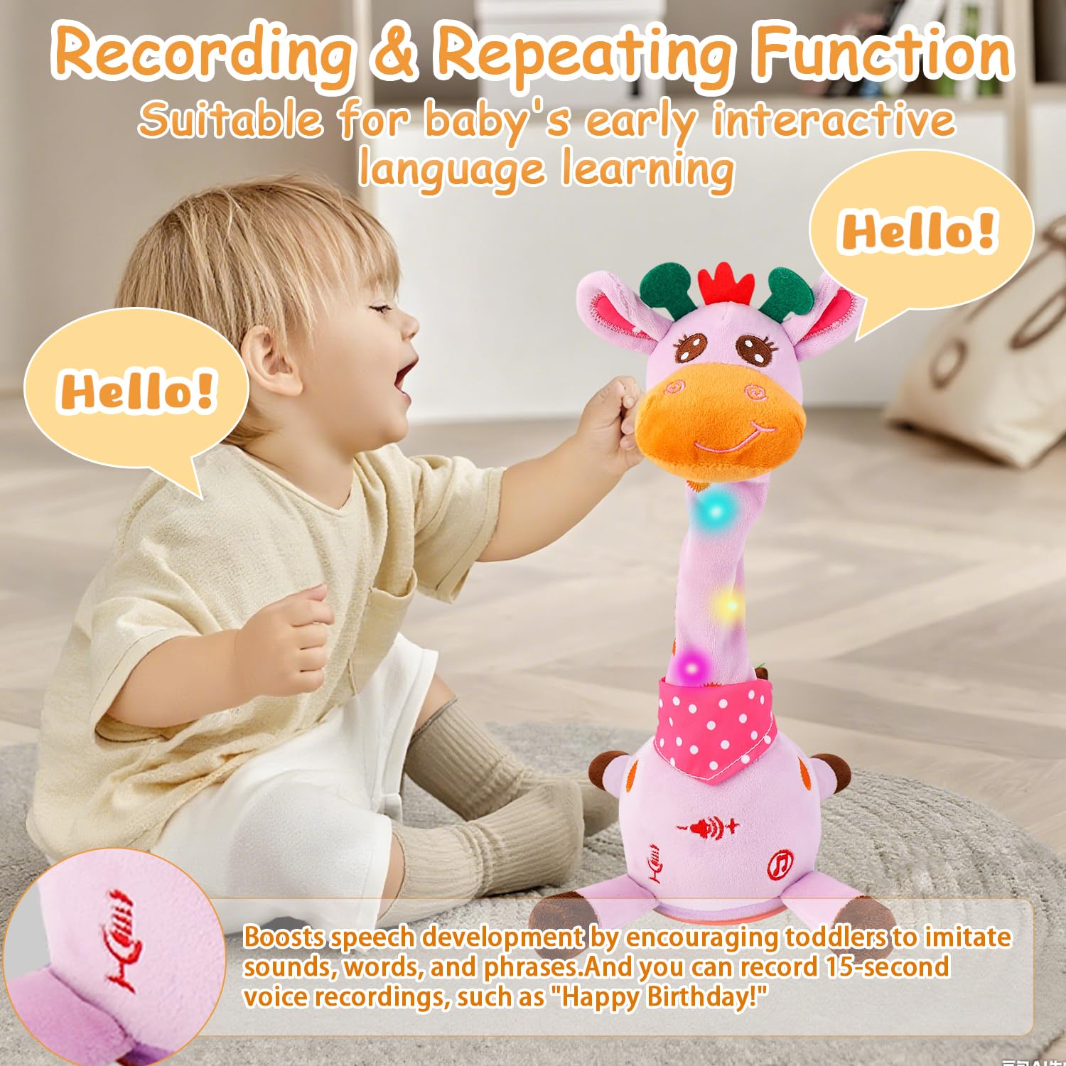 Cactus bailarín parlante - Repite lo que dices graba juguete para bebé | Bebé cantando grabación, imitando, repite lo que dices, musical interactivo, para niños y niñas de 1 año