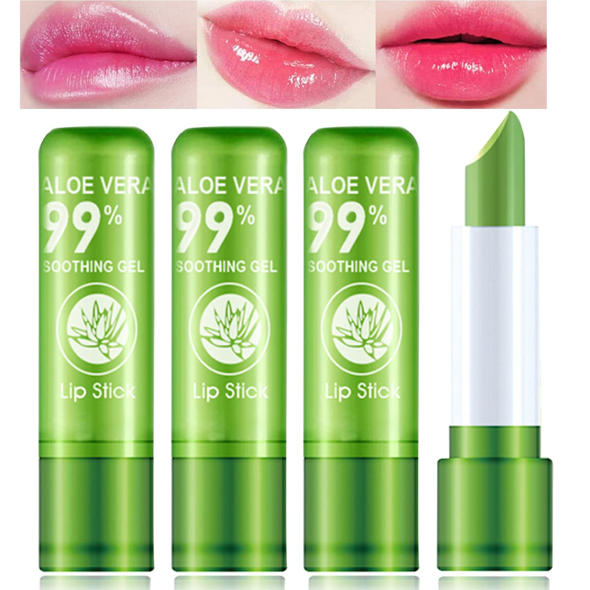 Labial de aloe vera, cuidado labial de larga duración, bálsamo labial nutritivo y voluminizador, brillo labial, cambio de color mágico con temperatura, 3 unidades