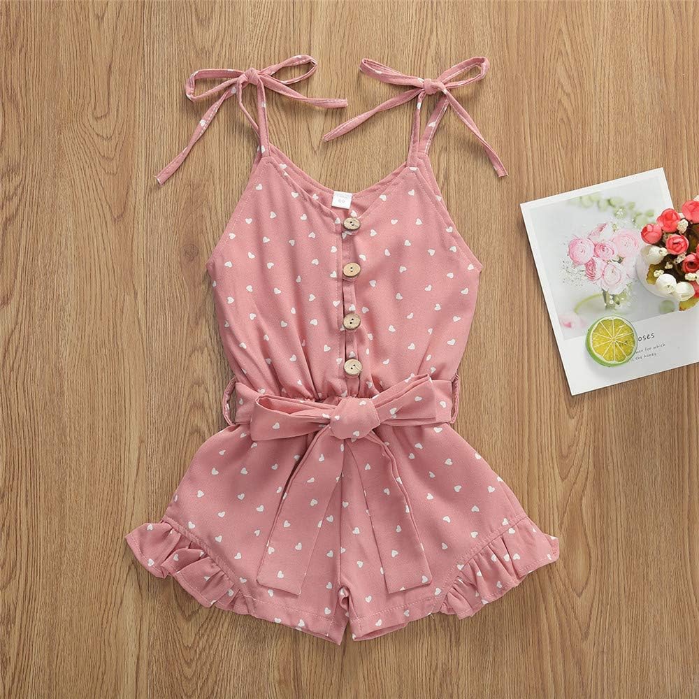 Toddler Baby Girl Heart Print Suspender Romper Jumpsuit Playsuit Holiday Clothes Kids Summer Outfit