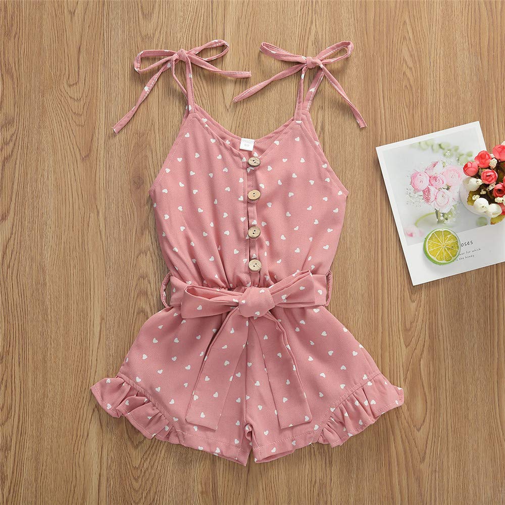 Toddler Baby Girl Heart Print Suspender Romper Jumpsuit Playsuit Holiday Clothes Kids Summer Outfit