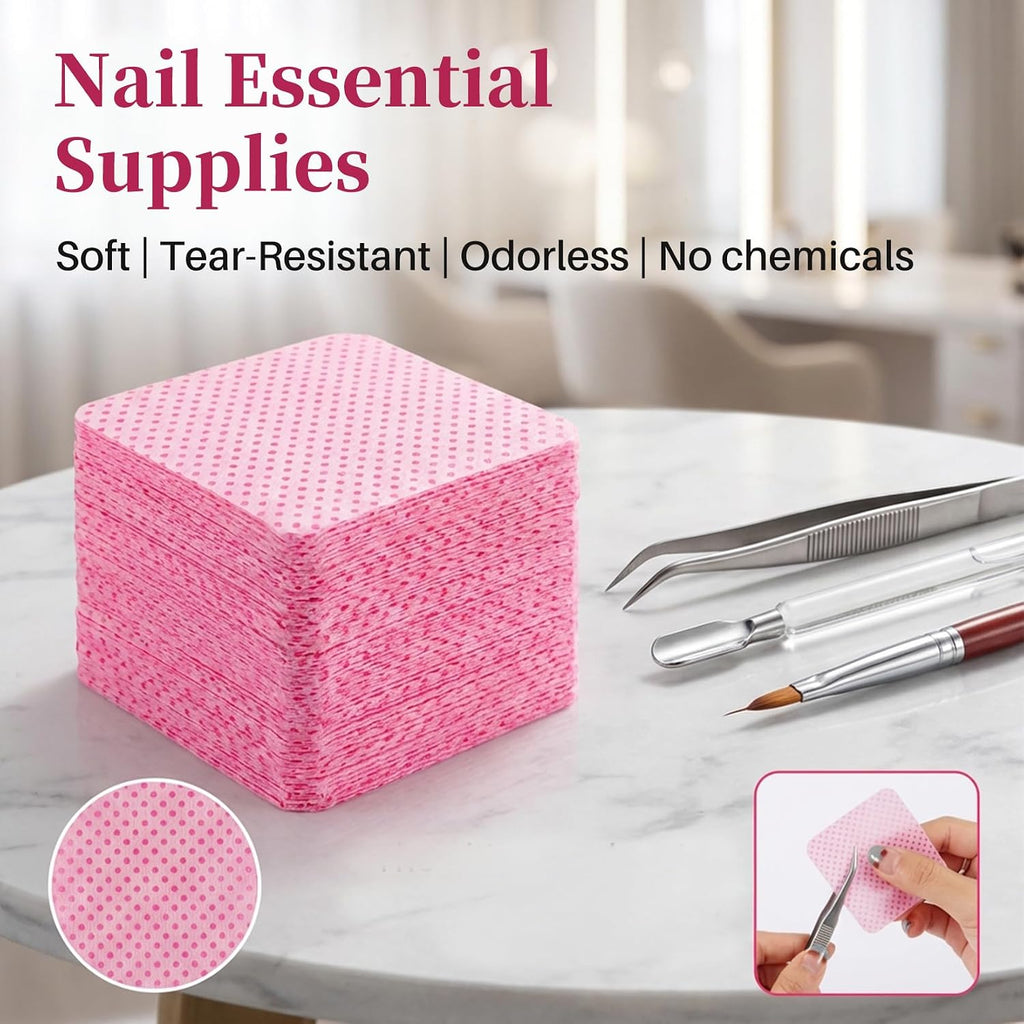 MAQIHAN 600 Toallitas para Uñas Sin Pelusa - Toallitas Removedoras de Esmalte de Uñas Rosa Sin Pelusa, Almohadillas para Uñas Sin Pelusa para Uñas de Gel, Toallitas de Pegamento para Uñas Sin Pelusa