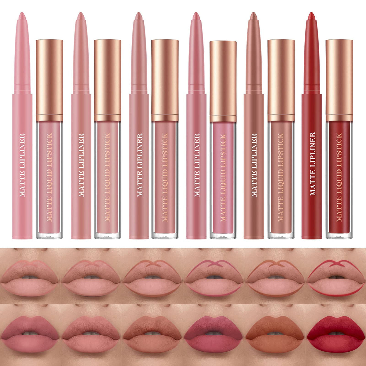 BestLand 12Pcs Matte Liquid Lipstick + Lip Liner Pens Set, Velvety Nude Lip Stain Waterproof Long Wear Makeup Gift Set