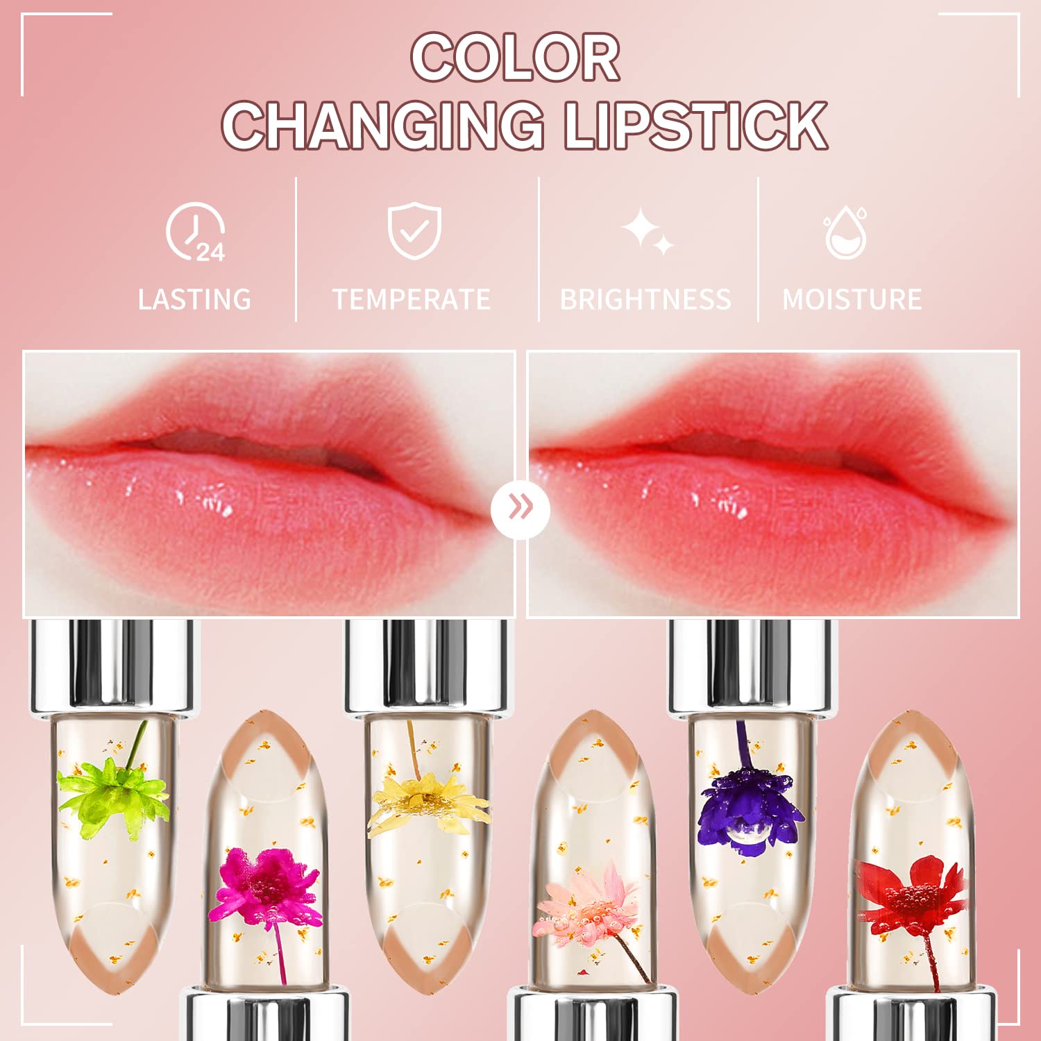 KAILIJUMEI Humectante de labios cuidado Surplus Bright Flower lápiz labial de jalea, Jelly