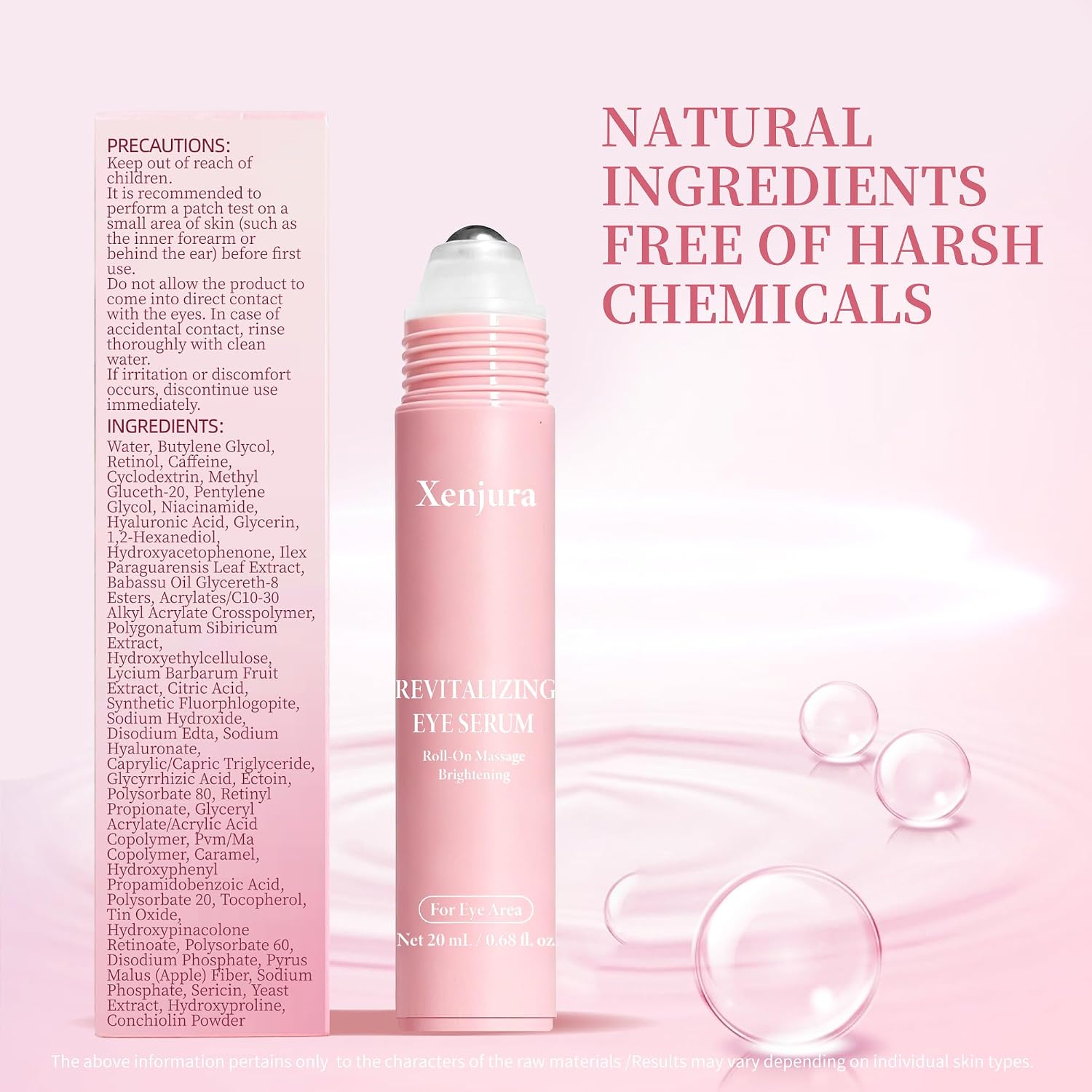 Suero de retinol y cafeína para debajo de los ojos, crema refrescante Xenjura para ojos hinchados y ojeras, removedor de arrugas antienvejecimiento para líneas finas, cuidado de la piel vegano (0.7 fl