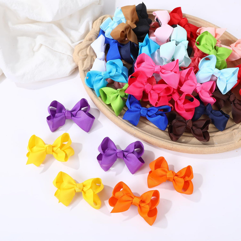 40PCS 3Inch Hair Bows for Girls,Hand-made Grosgrain Ribbon Hair Bow Alligator Clips Hair Accessories for Toddlers Baby Girls Kids Teens in Pairs