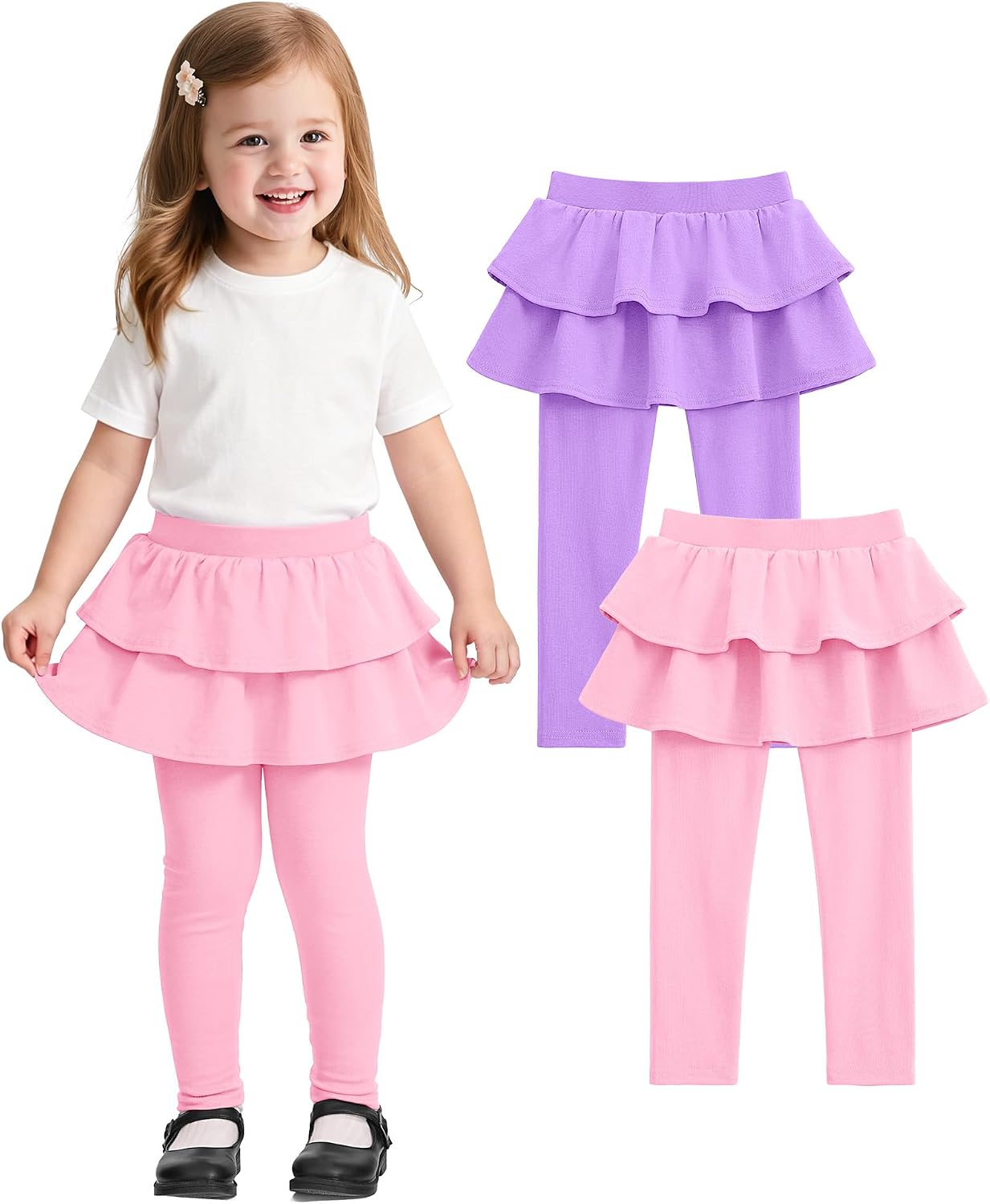 Witwot Paquete de 2 leggings tutú para niña, pantalones de algodón con falda con volantes, talla 18M-5T | Size 18M-5T Baby Girls Clothes