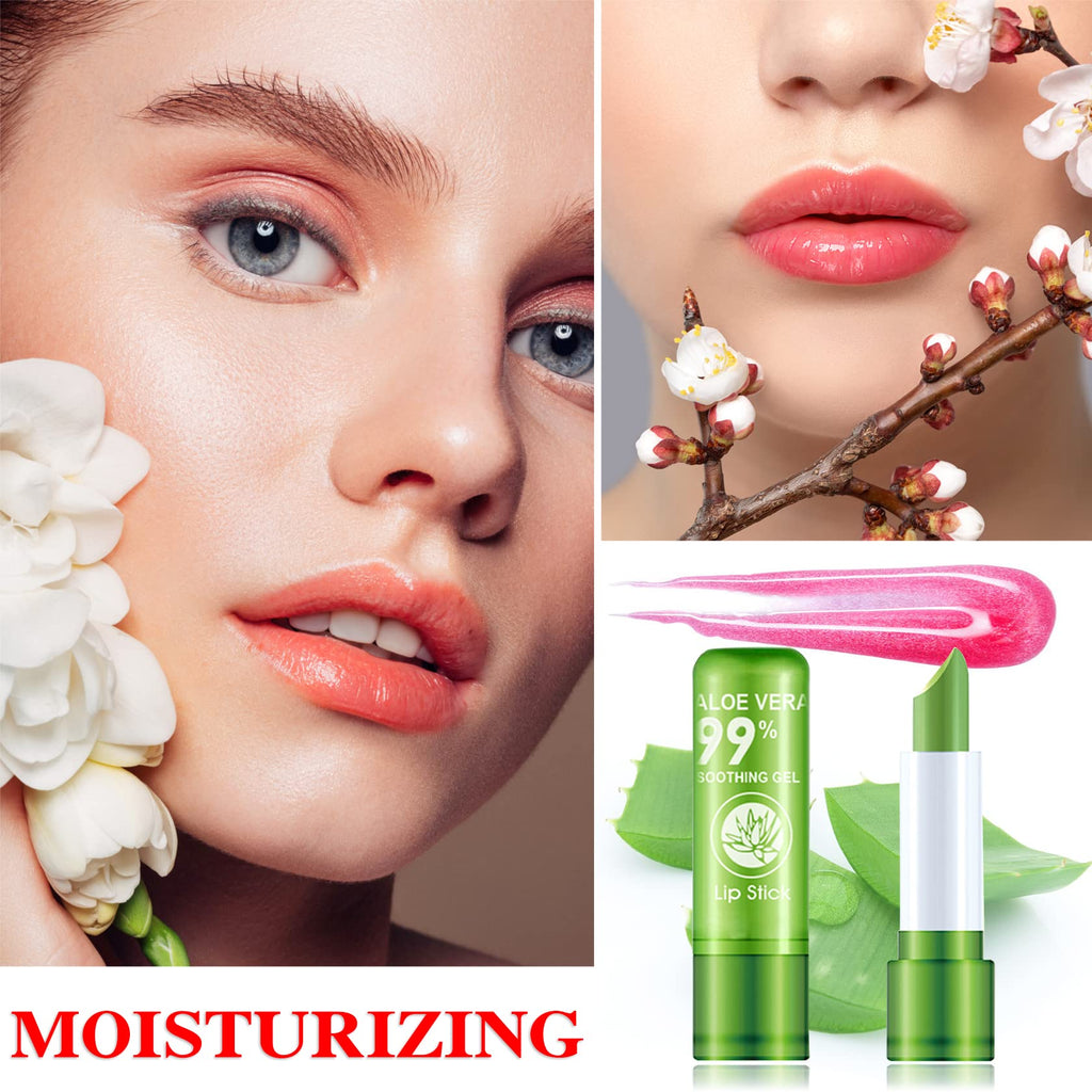 Labial de aloe vera, cuidado labial de larga duración, bálsamo labial nutritivo y voluminizador, brillo labial, cambio de color mágico con temperatura, 3 unidades