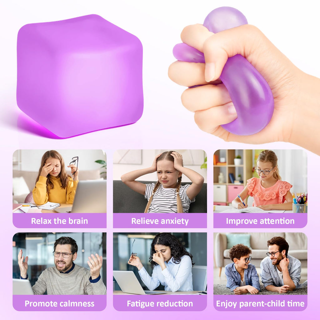 Paquete de 4 Cubos Antiestrés, Pelotas Antiestrés con Forma de Cubo de Hielo de Elevación Lenta para Adultos y Niños, Juguete Sensorial Fidget para Alivio de Ansiedad, Pelotas Blandas de Forma | Sensory Fidget Toy for Anxiety Relief, Square Shape Cube Squ