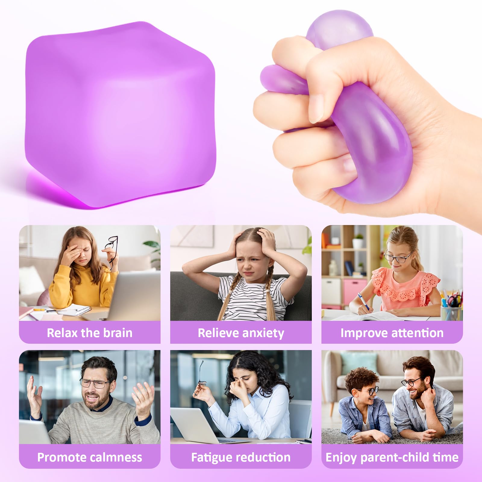 Paquete de 4 Cubos Antiestrés, Pelotas Antiestrés con Forma de Cubo de Hielo de Elevación Lenta para Adultos y Niños, Juguete Sensorial Fidget para Alivio de Ansiedad, Pelotas Blandas de Forma | Sensory Fidget Toy for Anxiety Relief, Square Shape Cube Squ