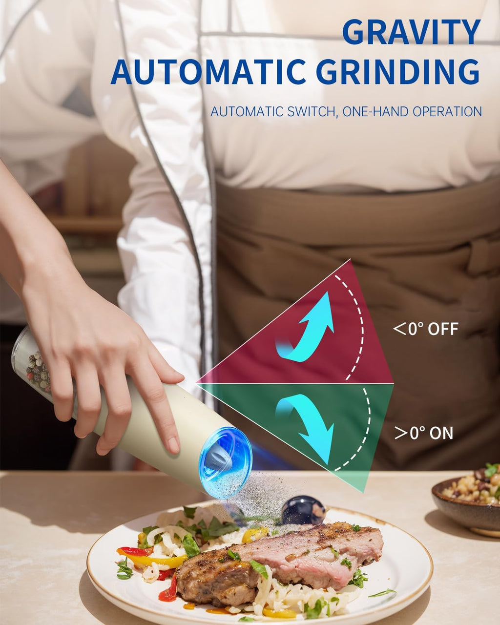 CIRCLE JOY Gravity - Juego de molinillo eléctrico de sal y pimienta con luz LED, funciona con pilas, grosor ajustable, gran capacidad, para el hogar, cocina, barbacoa