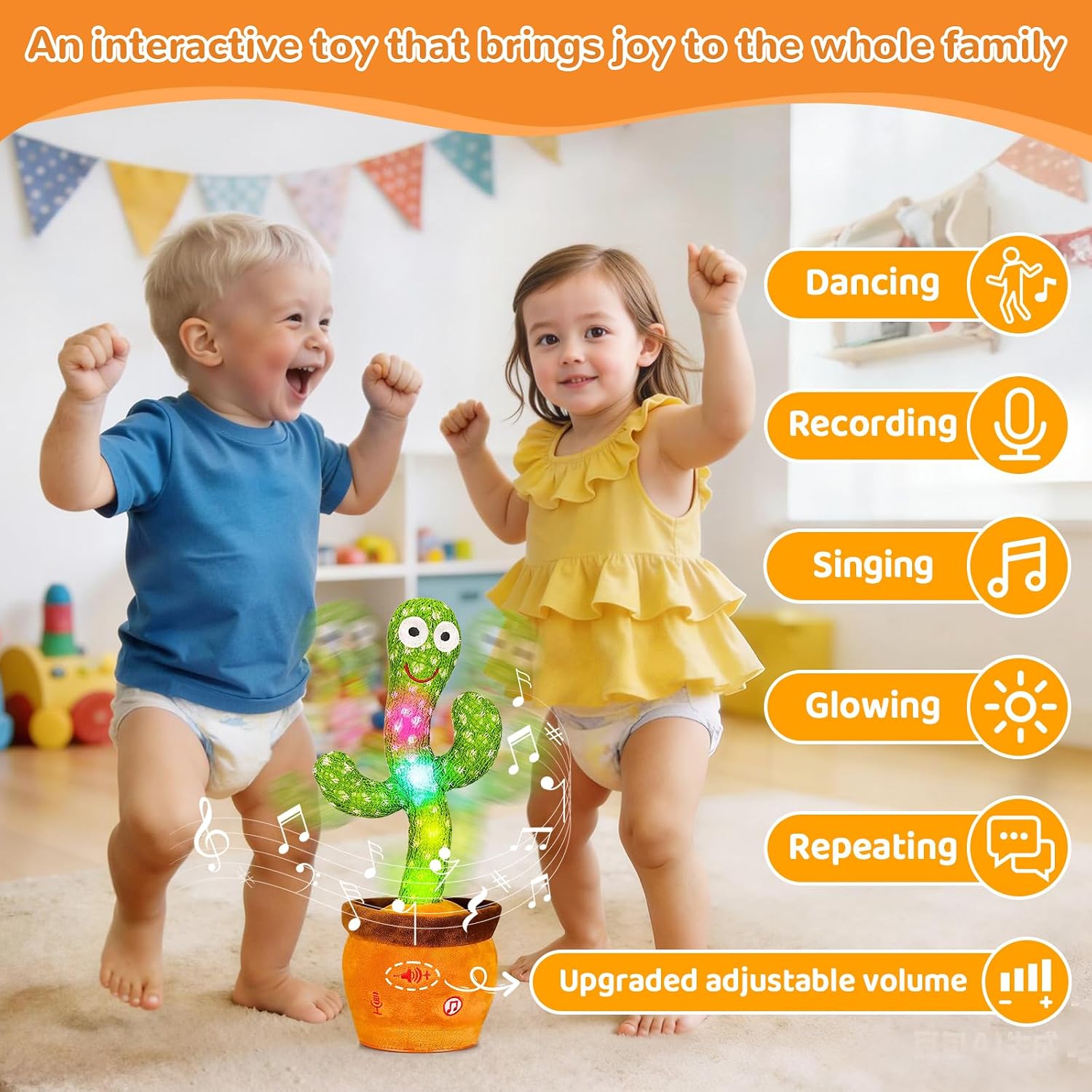 Cactus bailarín parlante - Repite lo que dices graba juguete para bebé | Bebé cantando grabación, imitando, repite lo que dices, musical interactivo, para niños y niñas de 1 año