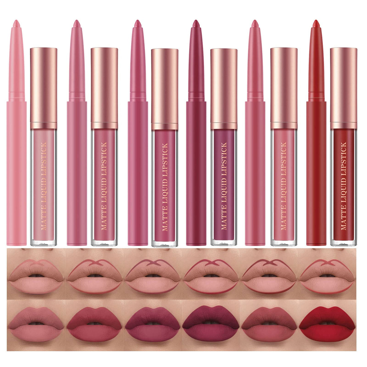 BestLand 12Pcs Matte Liquid Lipstick + Lip Liner Pens Set, Velvety Nude Lip Stain Waterproof Long Wear Makeup Gift Set