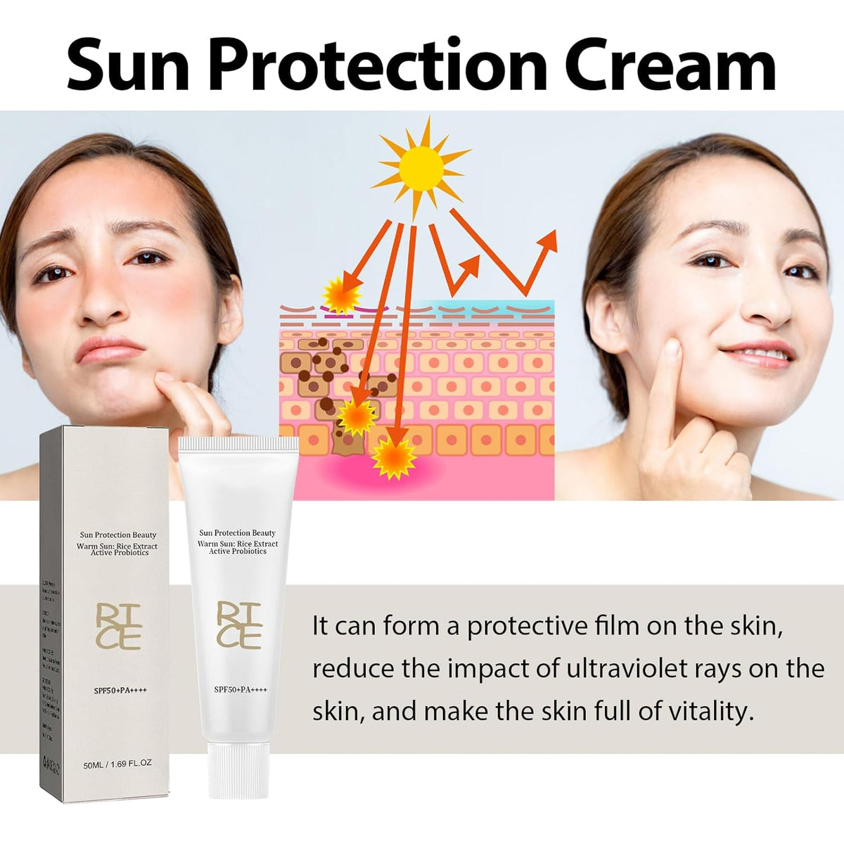 Relief Sun Rice Face Protector solar SPF50+ PA++++ Cuidado de la piel coreano 1.7 fl oz | SPF50+ PA++++ Defensa UV | Fórmula nutritiva de arroz | Se adapta a todo tipo de piel | Absorción rápida