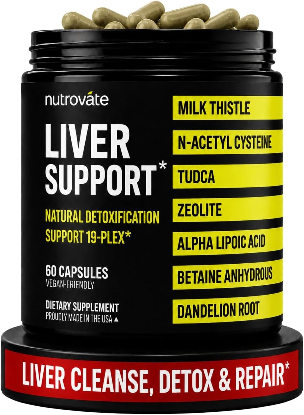 Liver Cleanse Detox & Repair [19-Plex] - Suplemento de apoyo hepático con cardo mariano, TUDCA, NAC, ALA, zeolita, raíz de diente de león, alcachofa y cúrcuma, vegano, sin OMG, sin gluten [fabricado